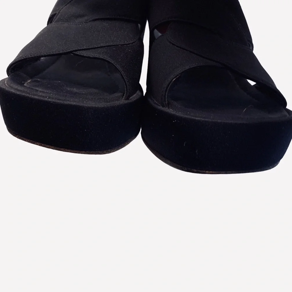 FENDI VINTAGE Y2K BLACK PLATFORM SANDALS WEDGE SLIP ON SHOE SANDAL